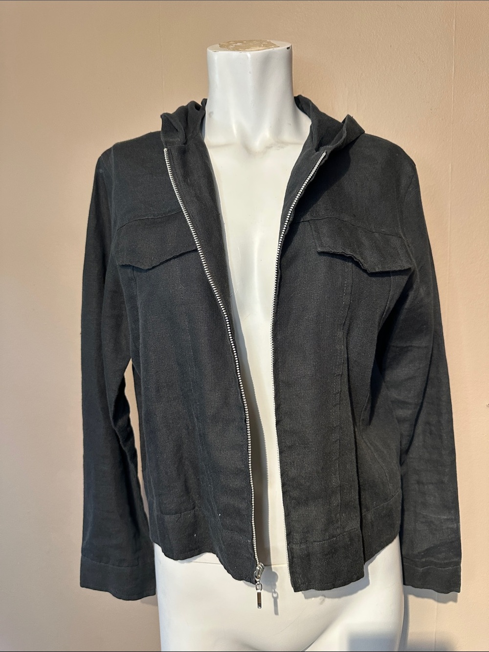 Vintage Harold's 100% linen lightweight hooded women's Zip up Jacket